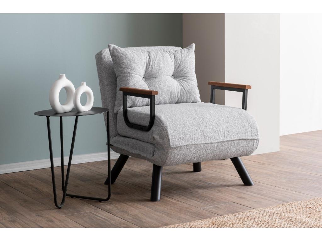 Divano letto in tessuto bouclé grigio