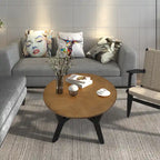 Tavolino da caffè rotondo in legno da 32 pollici per soggiorno, tavolini da caffè circolari in legno in stile fattoria di metà secolo per appartamento, facile da montare