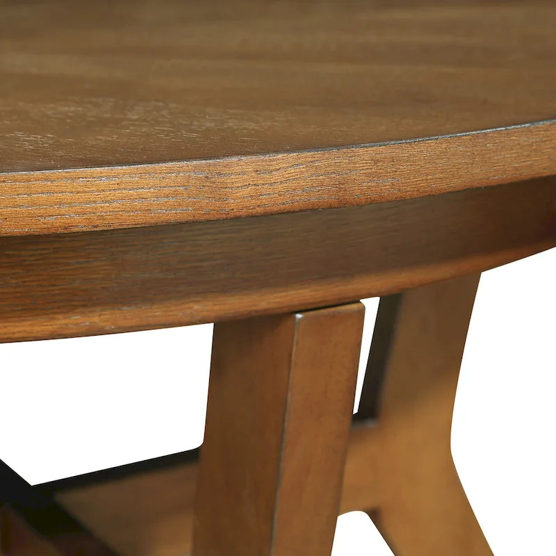 Tavolino da caffè rotondo in legno da 32 pollici per soggiorno, tavolini da caffè circolari in legno in stile fattoria di metà secolo per appartamento, facile da montare