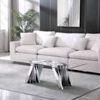 Tavolino da caffè con piano in vetro temperato e base in acciaio inossidabile con finitura a specchio dorata