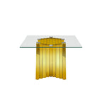 Tavolino da caffè con piano in vetro temperato e base in acciaio inossidabile con finitura a specchio dorata