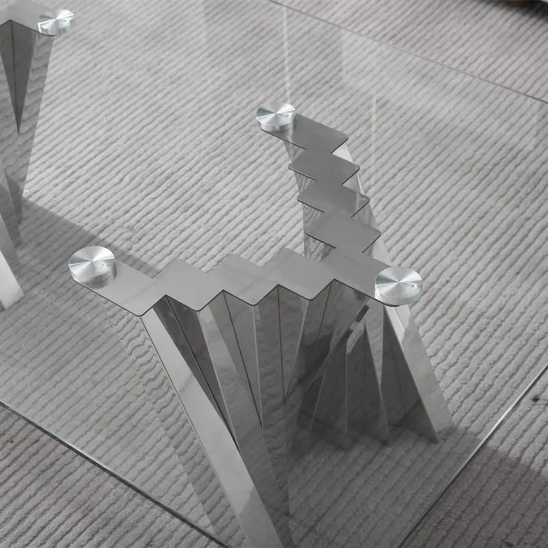 Tavolino da caffè con piano in vetro temperato e base in acciaio inossidabile con finitura a specchio dorata