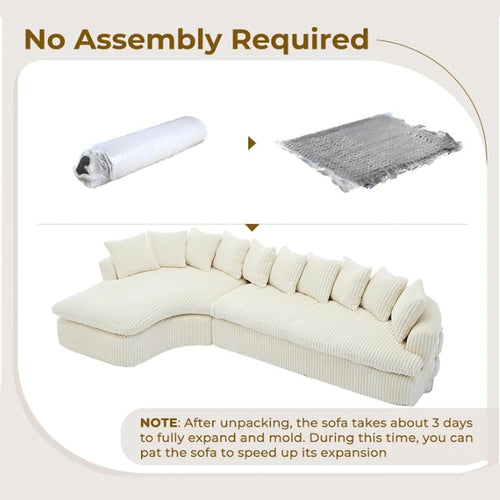 Divano componibile modulare a L imbottito in velluto a coste da 127 pollici con 10 cuscini, schiuma ad alta resilienza, non richiede montaggio
