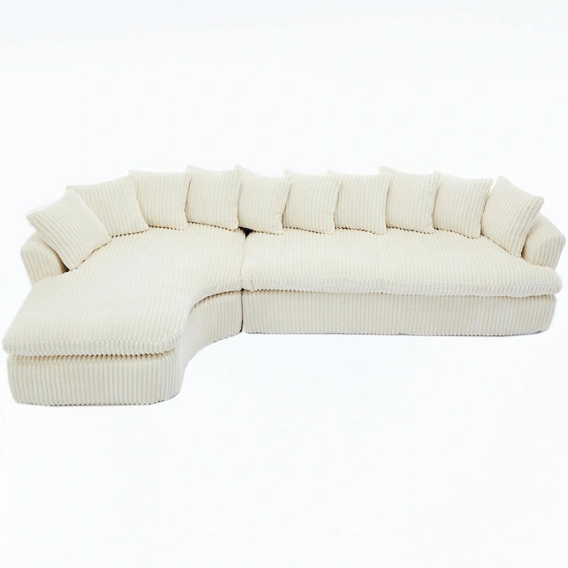 Divano componibile modulare a L imbottito in velluto a coste da 127 pollici con 10 cuscini, schiuma ad alta resilienza, non richiede montaggio