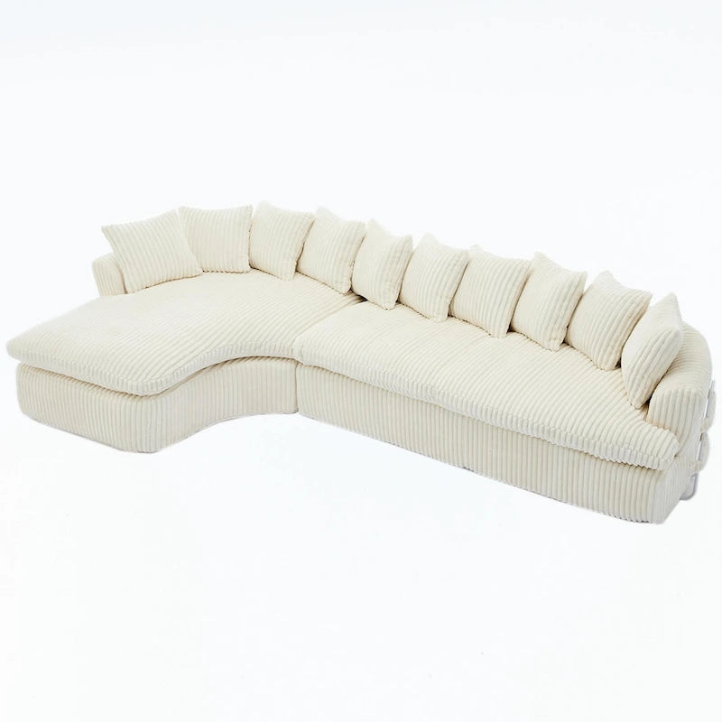 Divano componibile modulare a L imbottito in velluto a coste da 127 pollici con 10 cuscini, schiuma ad alta resilienza, non richiede montaggio