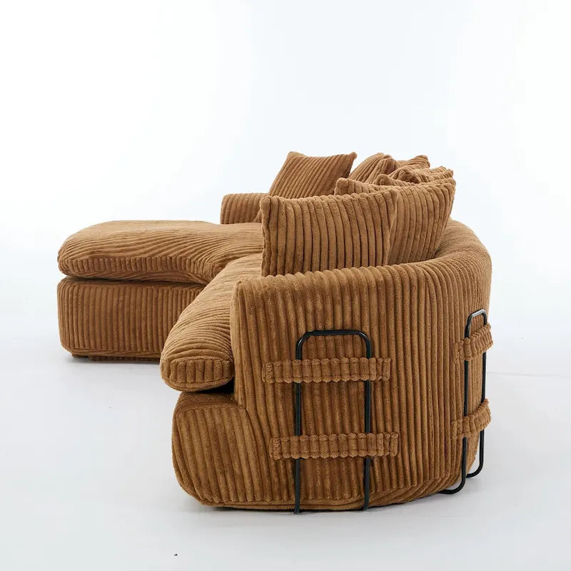 Divano componibile modulare a L imbottito in velluto a coste da 127 pollici con 10 cuscini, schiuma ad alta resilienza, non richiede montaggio