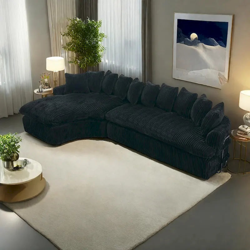 Divano componibile modulare a L imbottito in velluto a coste da 127 pollici con 10 cuscini, schiuma ad alta resilienza, non richiede montaggio