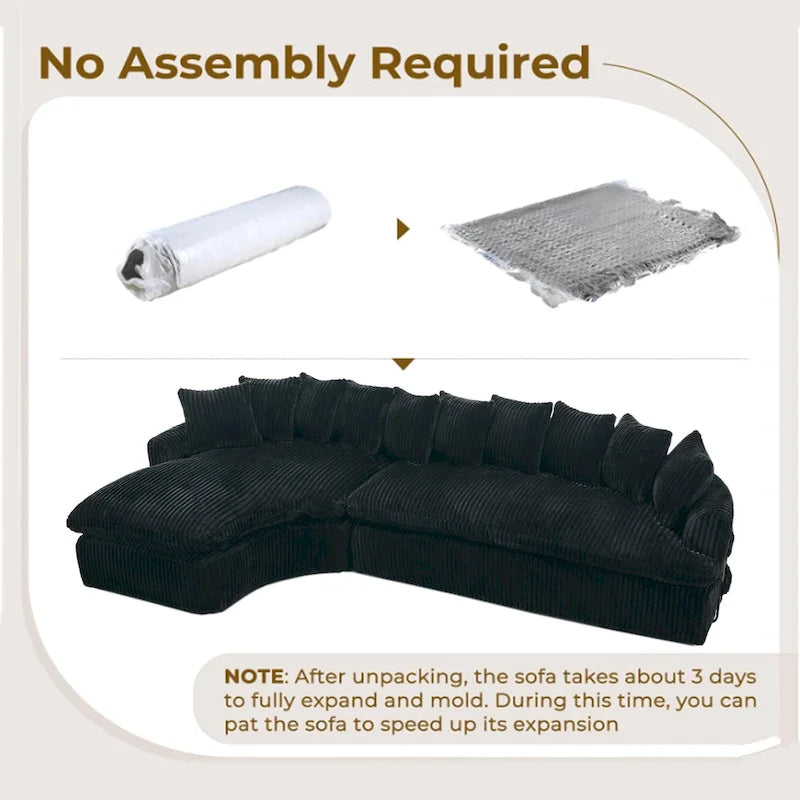 Divano componibile modulare a L imbottito in velluto a coste da 127 pollici con 10 cuscini, schiuma ad alta resilienza, non richiede montaggio