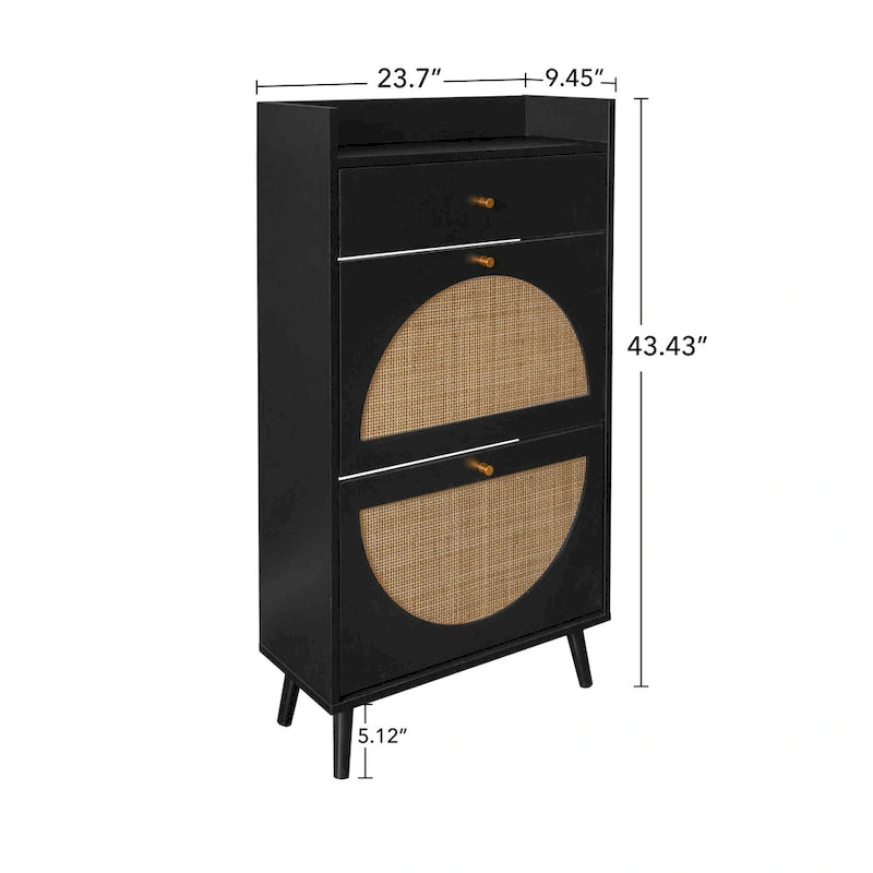 Rattan, Allen mobiletto a 2 ante e 1 cassetto, scarpiera, doppio strato, adatto per l'ingresso