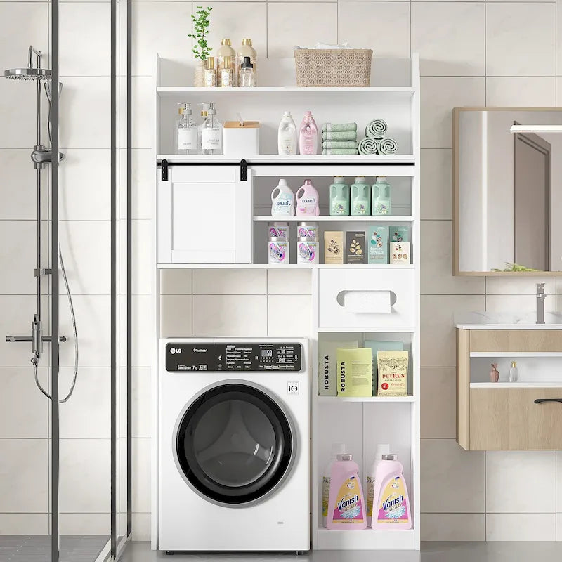 Mobiletto portaoggetti sopra il WC Javlergo con struttura in metallo e ripiani portaoggetti, organizer per bagno con ripiani regolabili