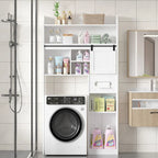 Mobiletto portaoggetti sopra il WC Javlergo con struttura in metallo e ripiani portaoggetti, organizer per bagno con ripiani regolabili