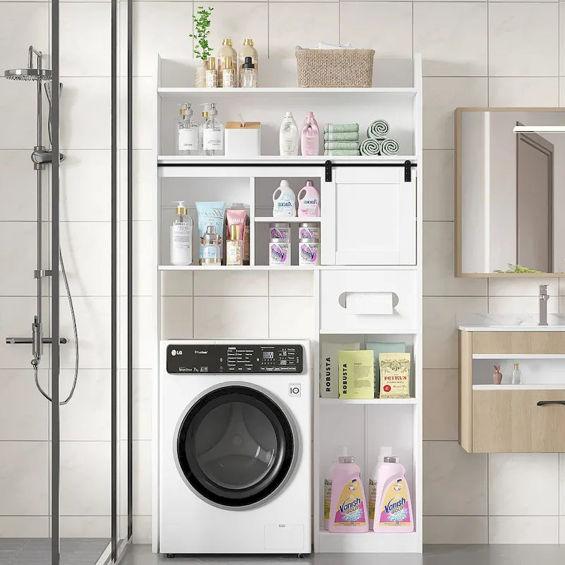 Mobiletto portaoggetti sopra il WC Javlergo con struttura in metallo e ripiani portaoggetti, organizer per bagno con ripiani regolabili