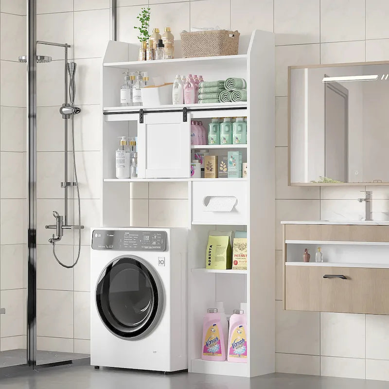 Mobiletto portaoggetti sopra il WC Javlergo con struttura in metallo e ripiani portaoggetti, organizer per bagno con ripiani regolabili