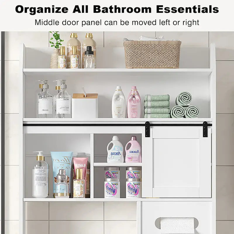 Mobiletto portaoggetti sopra il WC Javlergo con struttura in metallo e ripiani portaoggetti, organizer per bagno con ripiani regolabili