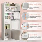 Mobiletto portaoggetti sopra il WC Javlergo con struttura in metallo e ripiani portaoggetti, organizer per bagno con ripiani regolabili