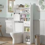 Mobiletto portaoggetti sopra il WC Javlergo con struttura in metallo e ripiani portaoggetti, organizer per bagno con ripiani regolabili