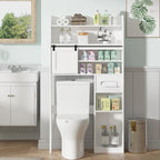 Mobiletto portaoggetti sopra il WC Javlergo con struttura in metallo e ripiani portaoggetti, organizer per bagno con ripiani regolabili