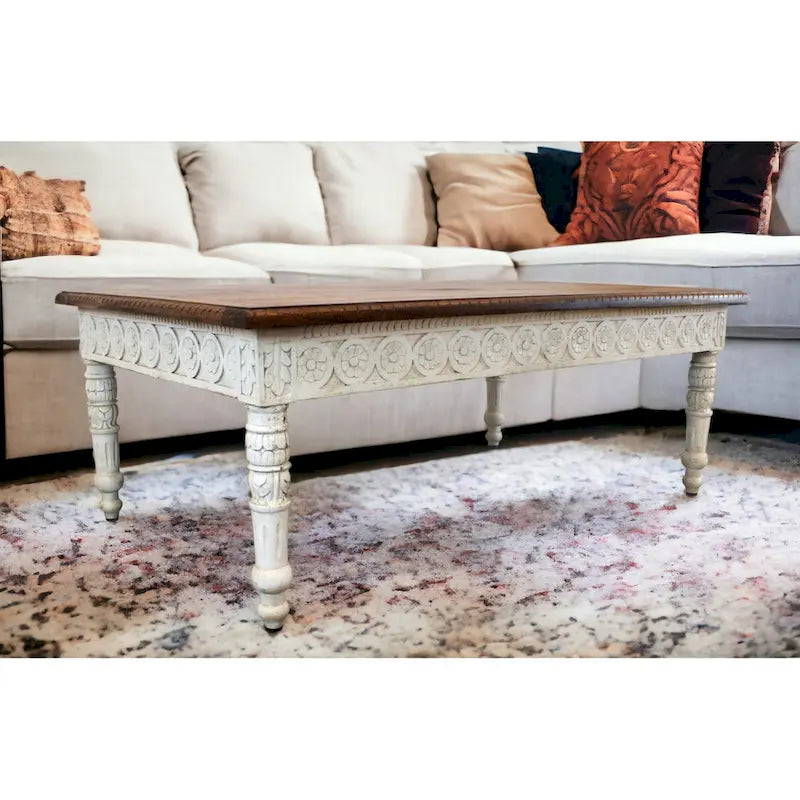 HomeRoots 48 Brown and Ivory Solid Wood Coffee Table - 48' X '18' X '30