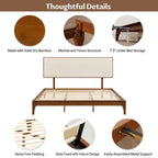 Elegante letto a piattaforma in legno massello di bambù con testiera imbottita regolabile