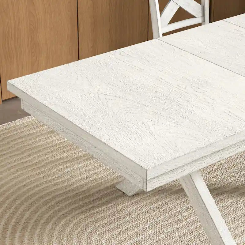 Set da pranzo VECELO con panca, tavolo da pranzo rettangolare estensibile in legno massello e 4 sedie da pranzo in legno massello