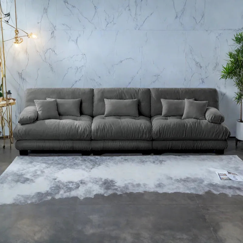 133.8 Chenille 4-Seat Sofa with Round Bolster Armrests, Deep Seat Cushions for Living Room