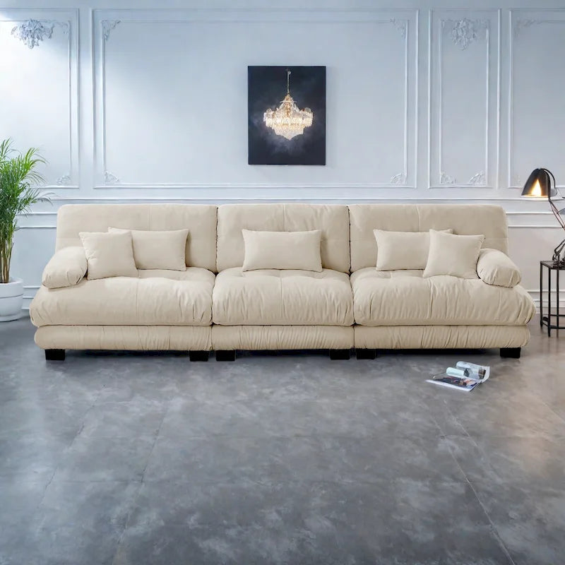 Divano 133.8 Chenille a 4 posti con braccioli rotondi, cuscini di seduta profondi per soggiorno