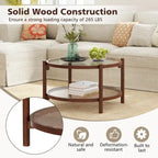 Tavolino da caffè rotondo Costway in legno da 31 pollici con piano in vetro temperato fatto a mano - Ciliegio+Trasparente - Vedi dettagli