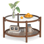 Tavolino da caffè rotondo Costway in legno da 31 pollici con piano in vetro temperato fatto a mano - Ciliegio+Trasparente - Vedi dettagli