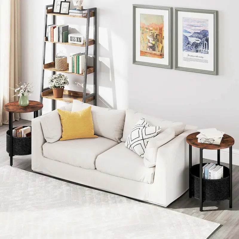 Costway 1/2 pz Tavolino rotondo con cestino portaoggetti in feltro in metallo robusto