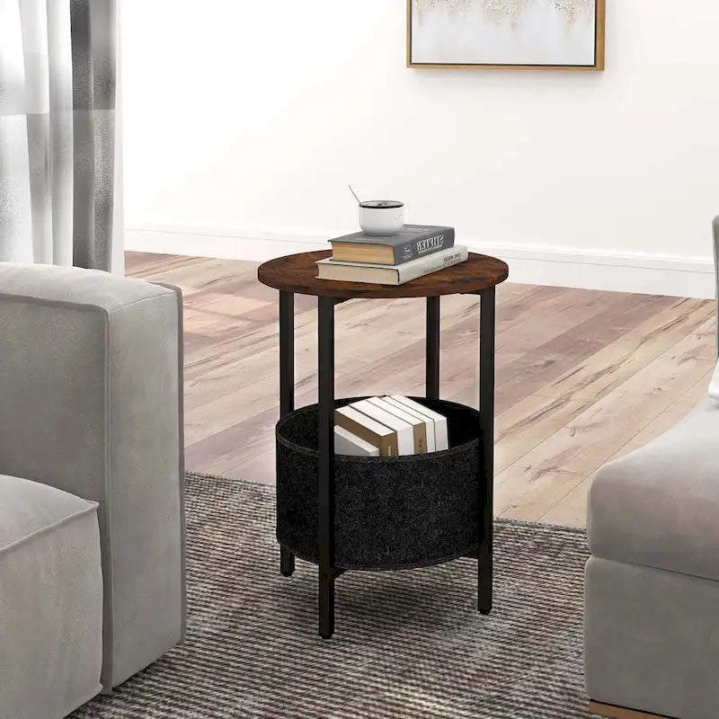 Costway 1/2 pz Tavolino rotondo con cestino portaoggetti in feltro in metallo robusto