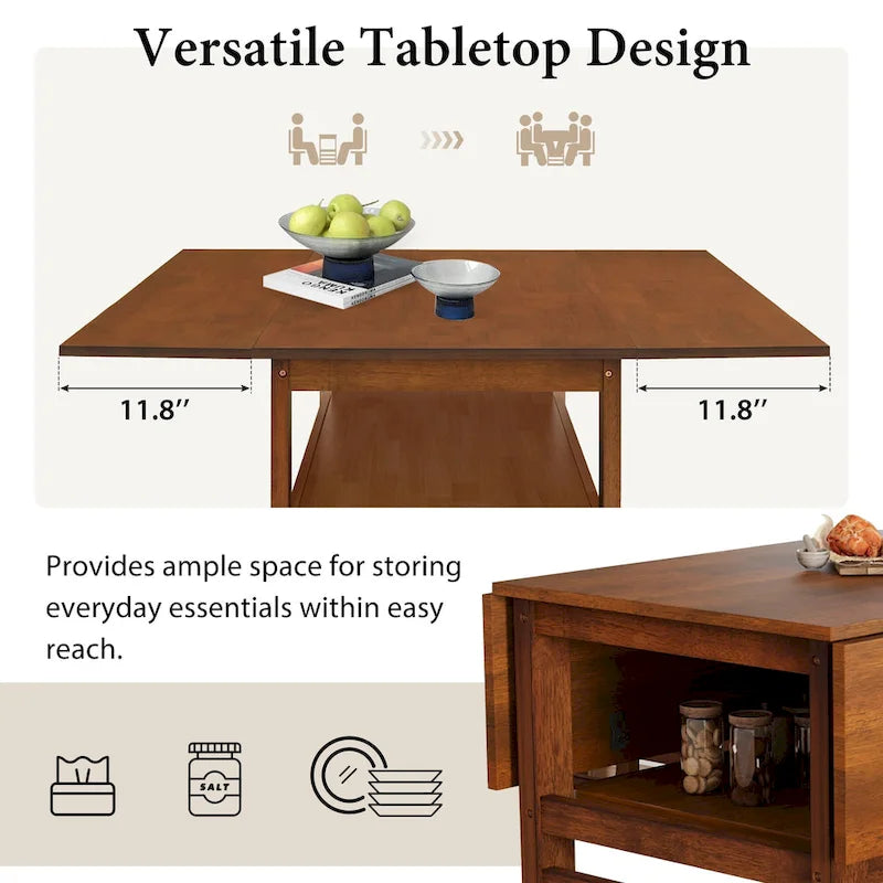 Set di tavolo da pranzo e sedie in legno estensibile, set di tavolo da pranzo e sedie in stile moderno di metà secolo con 2 ante a ribalta e ripiano portaoggetti