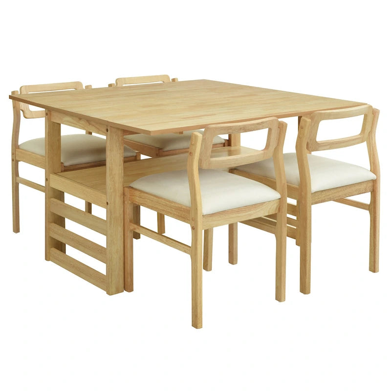 Set di tavolo da pranzo e sedie in legno estensibile, set di tavolo da pranzo e sedie in stile moderno di metà secolo con 2 ante a ribalta e ripiano portaoggetti