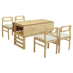 Set di tavolo da pranzo e sedie in legno estensibile, set di tavolo da pranzo e sedie in stile moderno di metà secolo con 2 ante a ribalta e ripiano portaoggetti