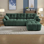 110.2 Set divano a 3 posti in ciniglia con pouf e cuscini, struttura in legno massello e cuscini ad alta resilienza