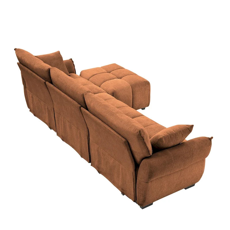 110.2 Set divano a 3 posti in ciniglia con pouf e cuscini, struttura in legno massello e cuscini ad alta resilienza