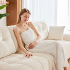 110.2 Set divano a 3 posti in ciniglia con pouf e cuscini, struttura in legno massello e cuscini ad alta resilienza