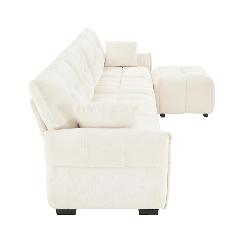 110.2 Set divano a 3 posti in ciniglia con pouf e cuscini, struttura in legno massello e cuscini ad alta resilienza