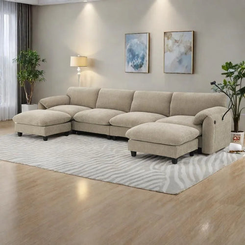 140 Chenille U-Shaped Modular Sectional Sofa with 31.5 Wide Seats, USB/Type-C Chargers & Storage Pockets