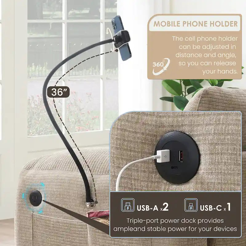 Divano componibile modulare a forma di U in ciniglia da 140 cm con sedute larghe 31,5 cm, caricabatterie USB/Type-C e tasche portaoggetti