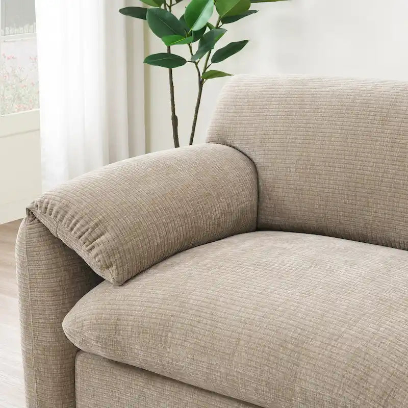 Divano componibile modulare a forma di U in ciniglia da 140 cm con sedute larghe 31,5 cm, caricabatterie USB/Type-C e tasche portaoggetti