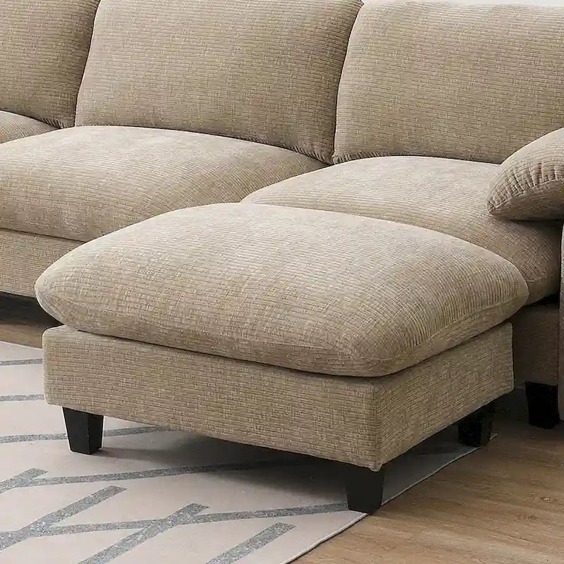 Divano componibile modulare a forma di U in ciniglia da 140 cm con sedute larghe 31,5 cm, caricabatterie USB/Type-C e tasche portaoggetti