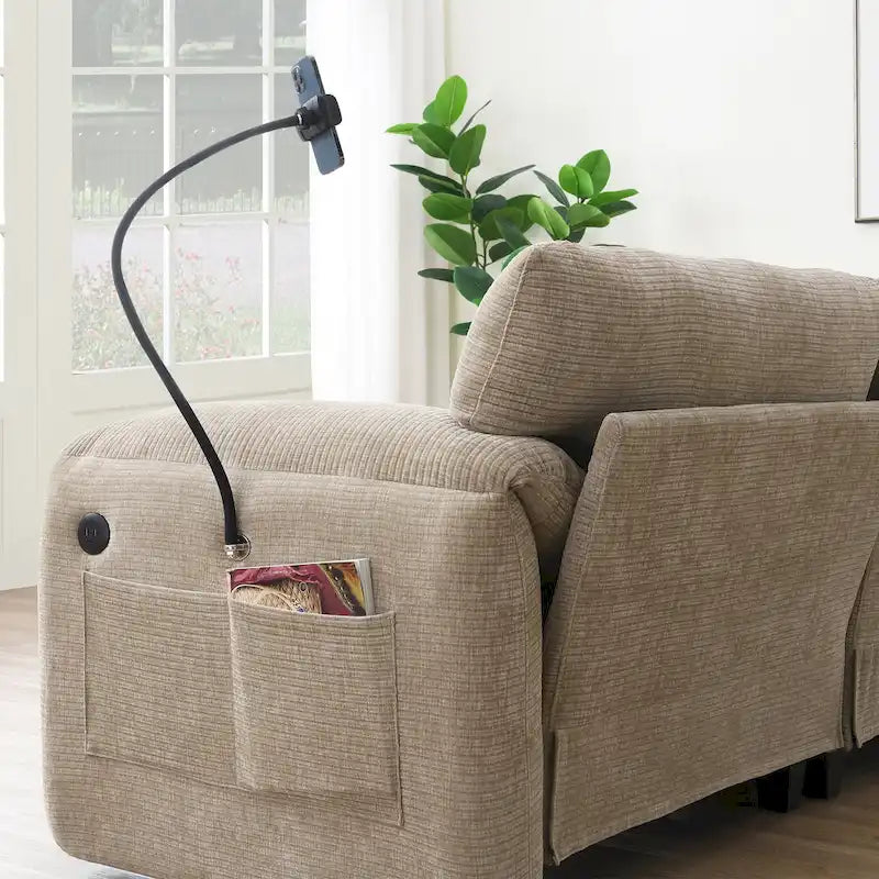 Divano componibile modulare a forma di U in ciniglia da 140 cm con sedute larghe 31,5 cm, caricabatterie USB/Type-C e tasche portaoggetti