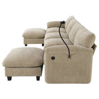 Divano componibile modulare a forma di U in ciniglia da 140 cm con sedute larghe 31,5 cm, caricabatterie USB/Type-C e tasche portaoggetti