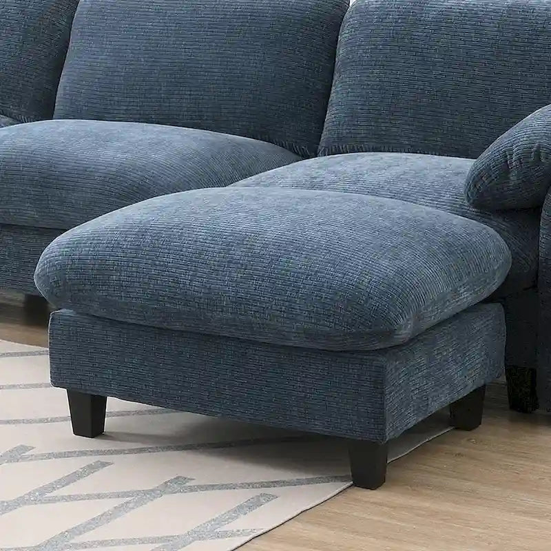 Divano componibile modulare a forma di U in ciniglia da 140 cm con sedute larghe 31,5 cm, caricabatterie USB/Type-C e tasche portaoggetti