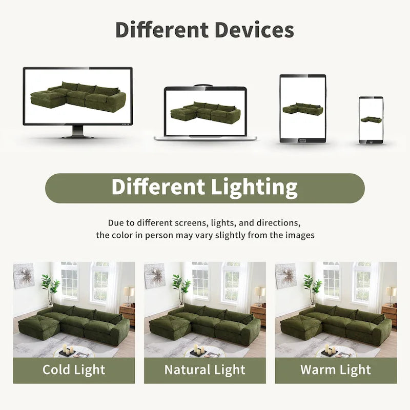 Divano componibile moderno in ciniglia da 116 pollici con schiuma ad alta densità, non richiede montaggio