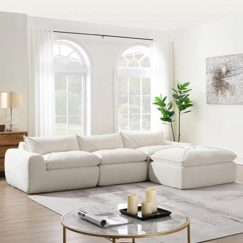 Divano componibile moderno in ciniglia da 116 pollici con schiuma ad alta densità, non richiede montaggio