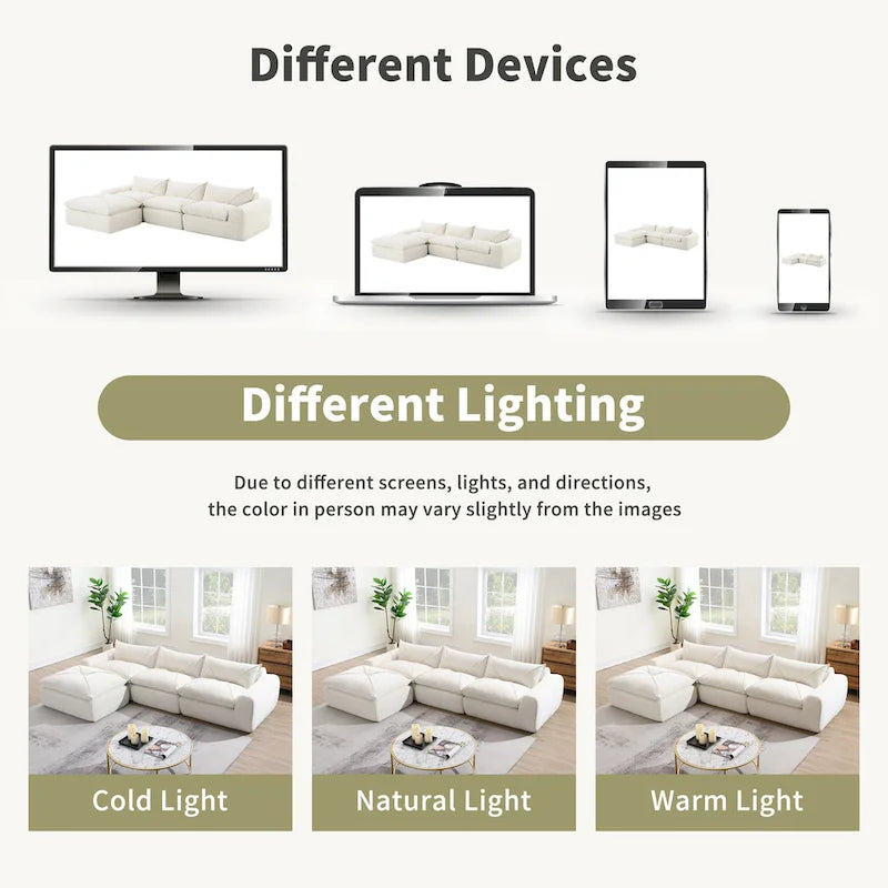 Divano componibile moderno in ciniglia da 116 pollici con schiuma ad alta densità, non richiede montaggio