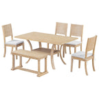 Set da pranzo da 6 pezzi con ripiano portaoggetti e gambe curve, set da pranzo con tavolo da cucina, panca e 4 sedie da pranzo