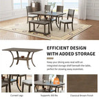 Set da pranzo da 6 pezzi con ripiano portaoggetti e gambe curve, set da pranzo con tavolo da cucina, panca e 4 sedie da pranzo