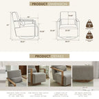 Poltrona girevole a 360 gradi con braccioli e base in legno massello